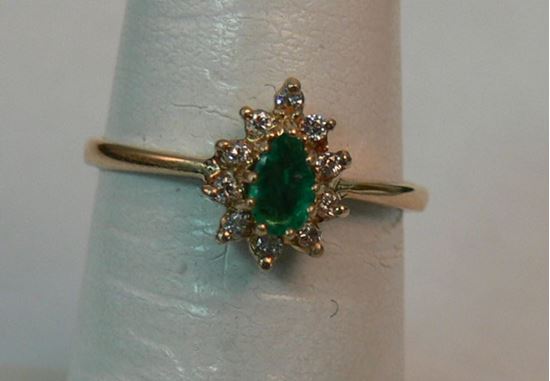 Picture of 14K YELLOW GOLD RING WITH GREEN STONE AND DIAMONDS SZ-6.25 2.0G