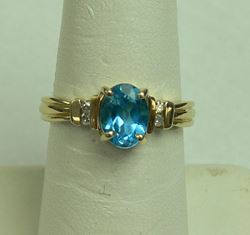 Picture of 14K YELLOW GOLD RING WITH BLUE STONE AND DIAMONDS SZ-6.75 2.8G