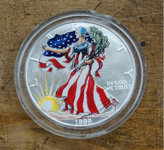 Picture of 1999 1 oz. fine silver...one dollar painted silver eagle  mint 