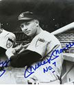 Picture of JOE DIMAGGIO & MICKEY MANTLE YANKEES B&W 8X10 PHOTO W/57 & NO.7 INSCRIPTIONS . MINT CONDITION WITH COA. 