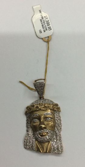 Picture of 10kt yellow gold Jesus head pendant with diamonds 