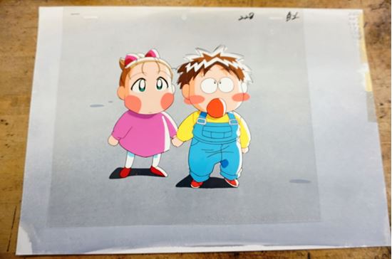 Picture of JAPANESE ANIME "2 Babies" COLORFUL CELS 10.5X9 A1; B2  W BACKGROUND 14X10 . COLLECTIBLE. GOOD CONDITION. NOTE - 2 CELS STICK TOGETHER. 