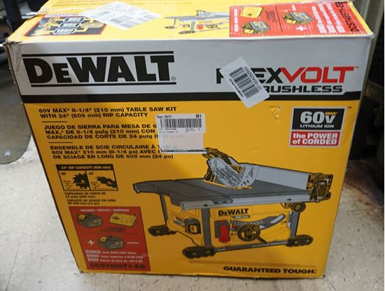 Picture of Dewalt  DCS7485T1-EB 60v table saw kit with 24" rip capacity NEW IN BOX. OPEN BOX. BOX WAS OPEN FOR INSPECTION. WITH 2 BATTERIES AND CHARGER.