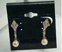 Picture of 14KT YELLOW GOLD DROP PEARL (2 PEARLS 6.75MM EACH) EARRINGS  ( 1 INCH LONG ) 3.4GR WITH 30 ROUND DIAMONDS 0.33PTS. GOOD CONDITION. 851617-1.