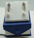 Picture of 14KT YELLOW GOLD DROP PEARL (2 PEARLS 6.75MM EACH) EARRINGS  ( 1 INCH LONG ) 3.4GR WITH 30 ROUND DIAMONDS 0.33PTS. GOOD CONDITION. 851617-1.