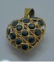 Picture of 18 KT YELLOW GOLD HEART SHAPED PENDANT WITH SAPPHIRES AND RUBIES. 1.1 GRAMS. PRE OWNED. VERY GOOD CONDITION. 