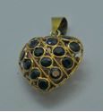 Picture of 18 KT YELLOW GOLD HEART SHAPED PENDANT WITH SAPPHIRES AND RUBIES. 1.1 GRAMS. PRE OWNED. VERY GOOD CONDITION. 