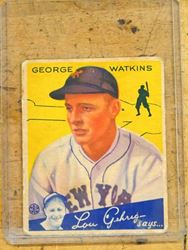 Picture of 1934 Series # 53 George Watkins Lou Gehrig Says baseball card vintage rare. good condition. 