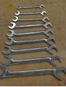 Picture of Snap-on 9 Piece Standard 4-way Angle Open End Wrench Set 10MM-27MM  1)27MM VSM5227B USA 2)22MM VSM5222B USA  3) 21MM VSM5221B USA 4)19MM VSM5219B  USA 5)18MM VSM5218B USA 6)17MM VSM5217B USA 7)14MM VSM5214B USA  8)12MM VSM5212B USA 9) 10MM VSM5210B USA USED. TESTED. IN A GOOD WORKING ORDER. 