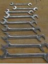 Picture of Snap-on 9 Piece Standard 4-way Angle Open End Wrench Set 10MM-27MM  1)27MM VSM5227B USA 2)22MM VSM5222B USA  3) 21MM VSM5221B USA 4)19MM VSM5219B  USA 5)18MM VSM5218B USA 6)17MM VSM5217B USA 7)14MM VSM5214B USA  8)12MM VSM5212B USA 9) 10MM VSM5210B USA USED. TESTED. IN A GOOD WORKING ORDER. 