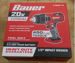 Picture of NEW!! Bauer 20V Hypermax Li-Ion 1/2" Impact Wrench (1782C-B) TOOL ONLY 1761. 