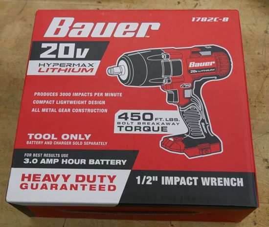 Picture of NEW!! Bauer 20V Hypermax Li-Ion 1/2" Impact Wrench (1782C-B) TOOL ONLY 1761. 