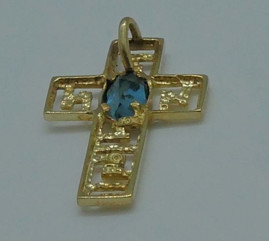 Picture of 10kt yellow gold cross with light blue stone 1.2 grams 842708-1